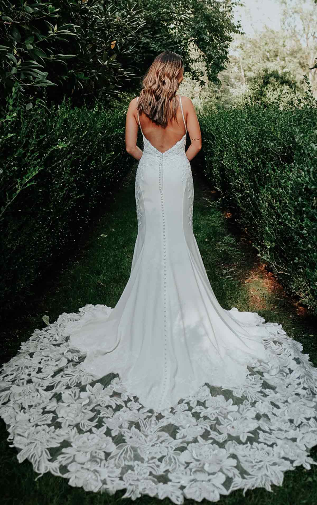 Essense of Australia wedding dress with low back and long train