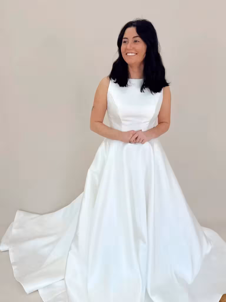 elegant satin a line wedding dress in Kenton OH with high neckline