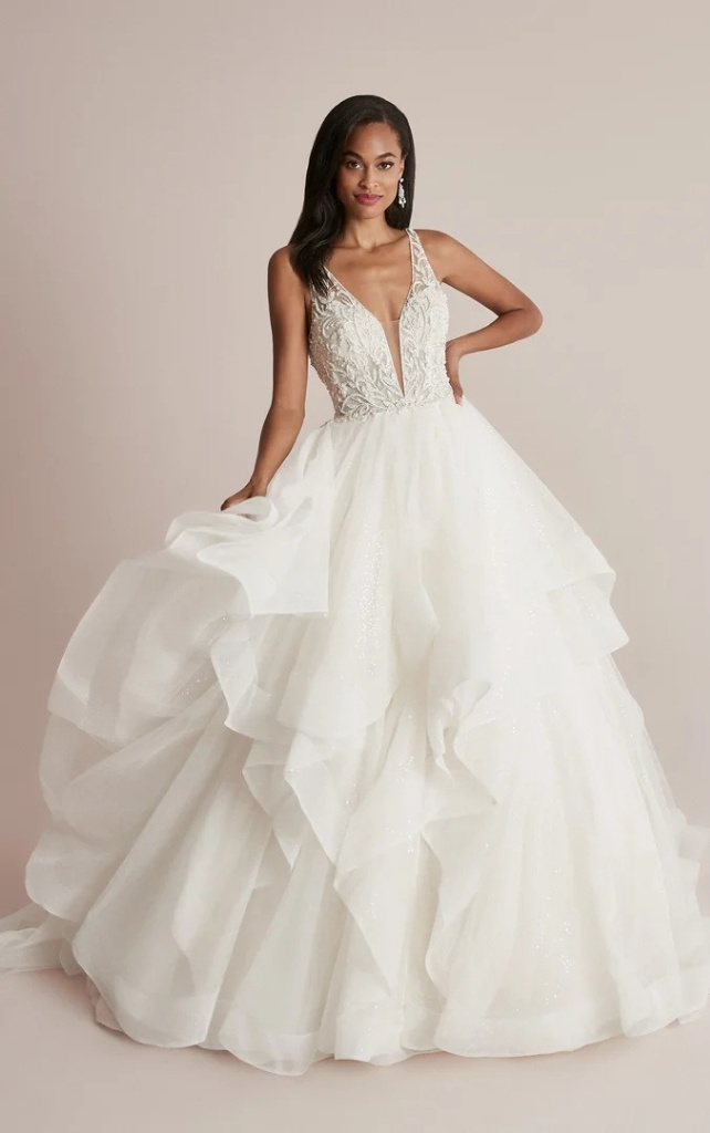 justin alexander tulle ball gown with ruffle skirt bridal dress at twirl bride wedding boutique in lima ohio