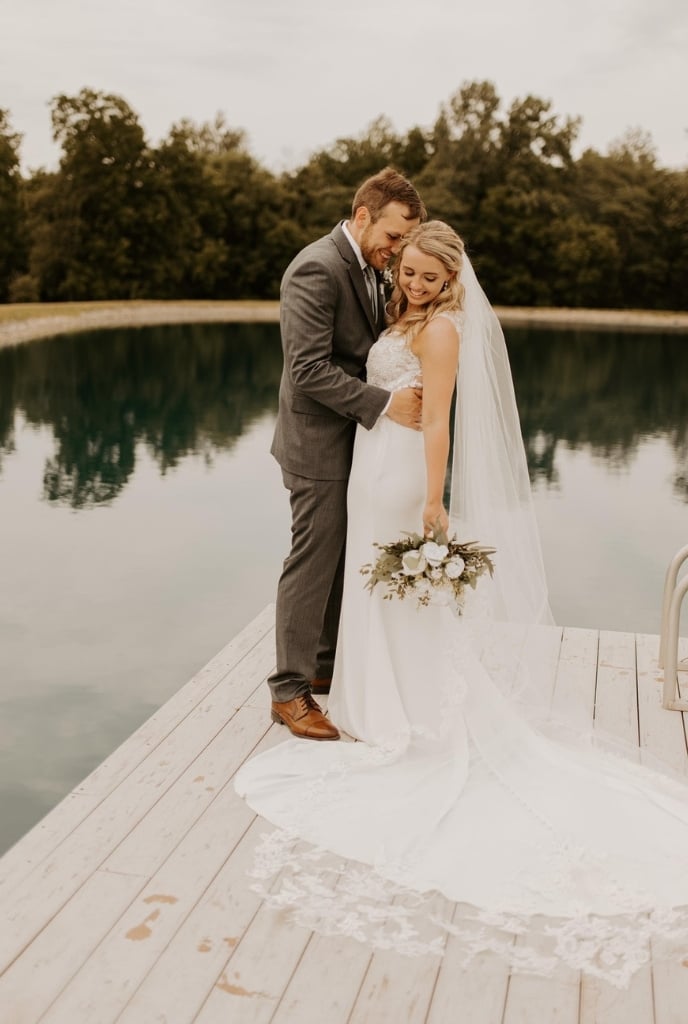real bride wearing twirl bride wedding dress