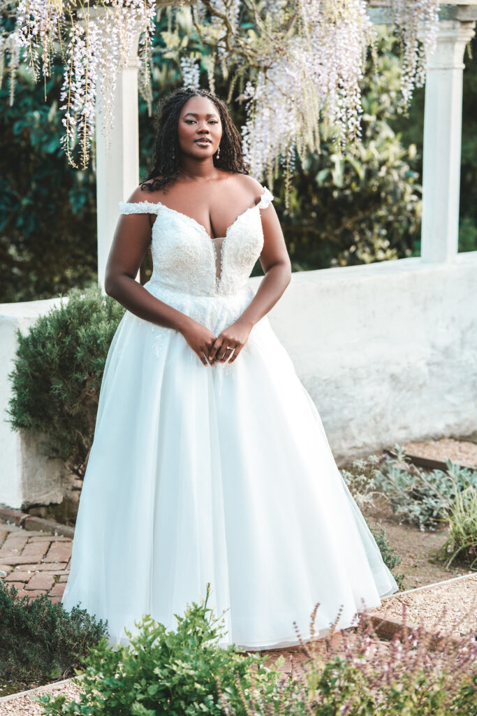 off the shoulder simple a line wedding dress
