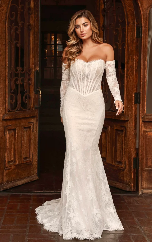 chantilly lace long sleeve wedding dress