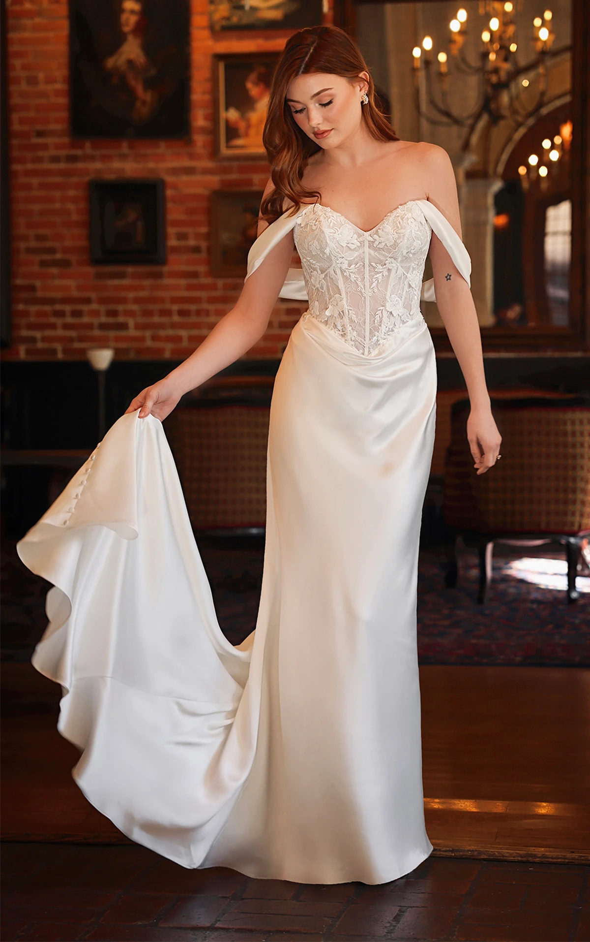 slim fit dress slacks Heavily Beaded Bodice Fitted Sheath Wedding Dress main image 1