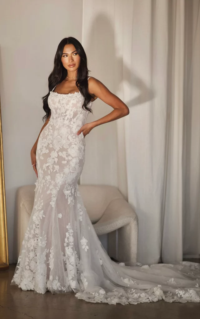 green emerald velvet dress Romantic Bell Sleeve Boho Lace Slit Fit and Flare Wedding Dress