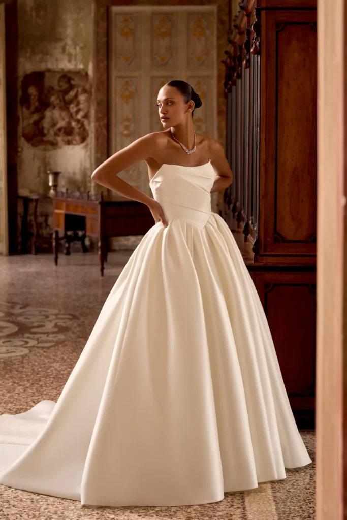 satin basque waist ball gown wedding dress