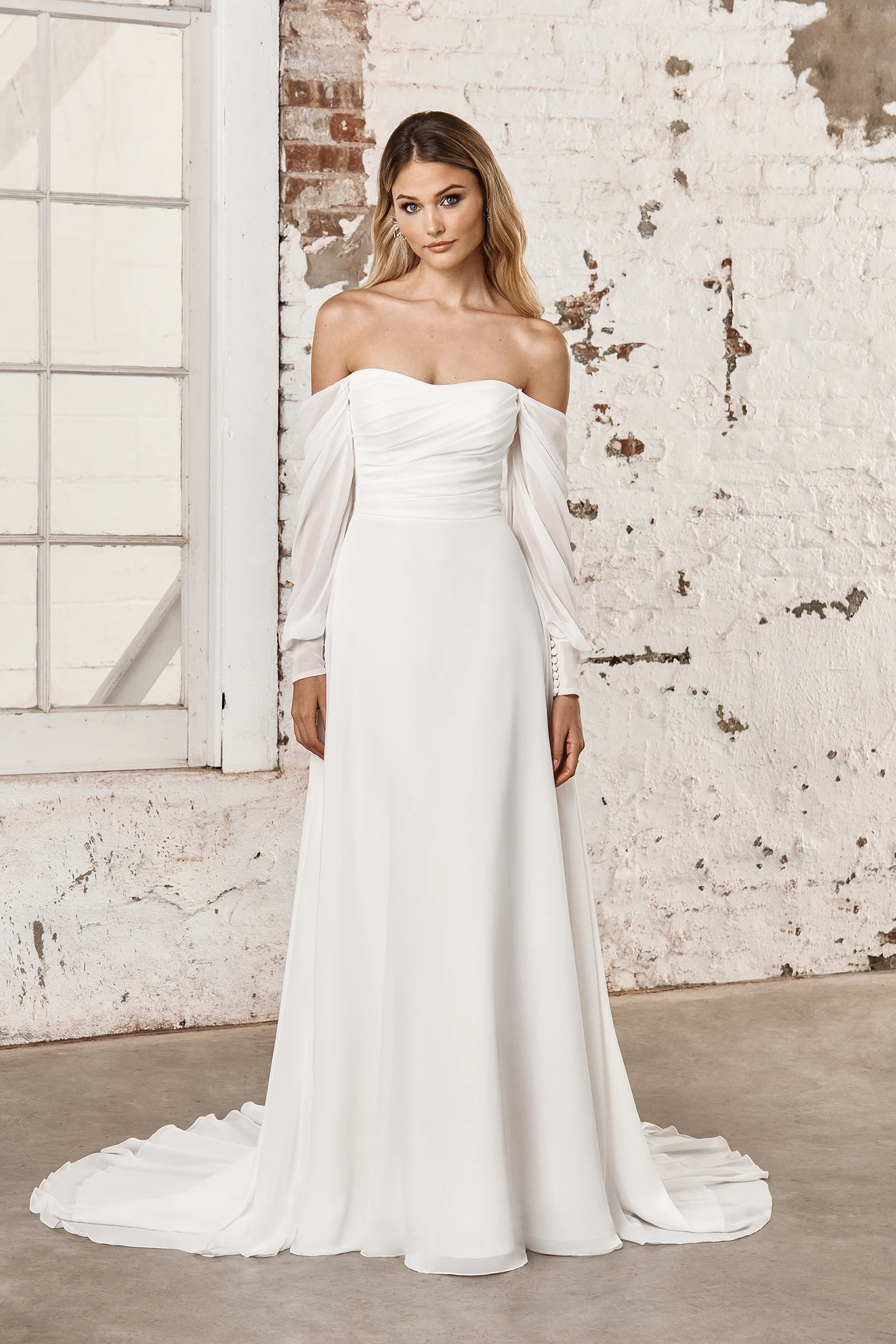 red a line wedding dresses A-line Chiffon Wedding Dress,Illusion Neckline Beach Wedding Dress,WD01064, US4 / Champagne