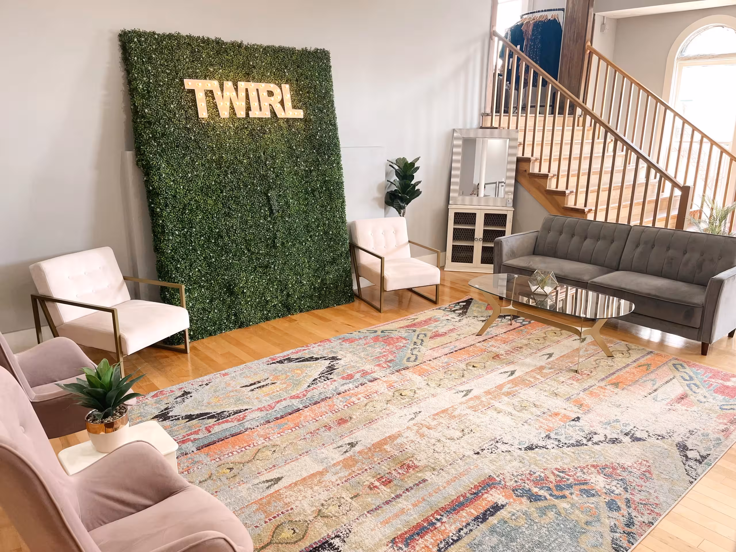 modern bridal boutique lounge at twirl bridal boutique in ohio