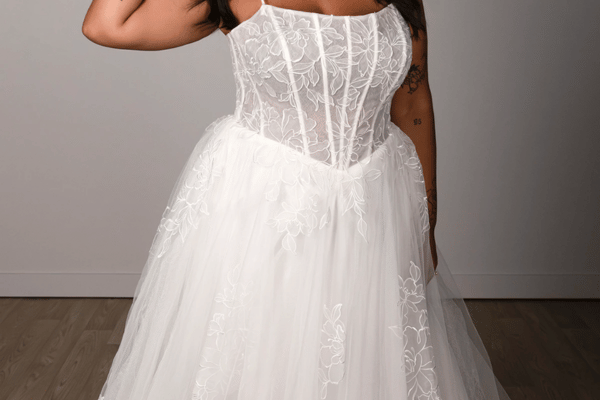 A bride in her aline wedding gown